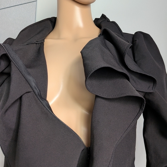 Gracia Black Ruffle Long-sleeve Blouse, Size M- Excellent Condition! Gold Detail - Picture 7 of 13